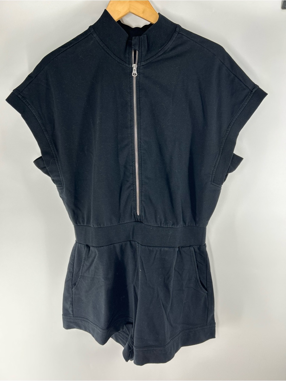 sundays Black Short-Sleeve Zip Romper